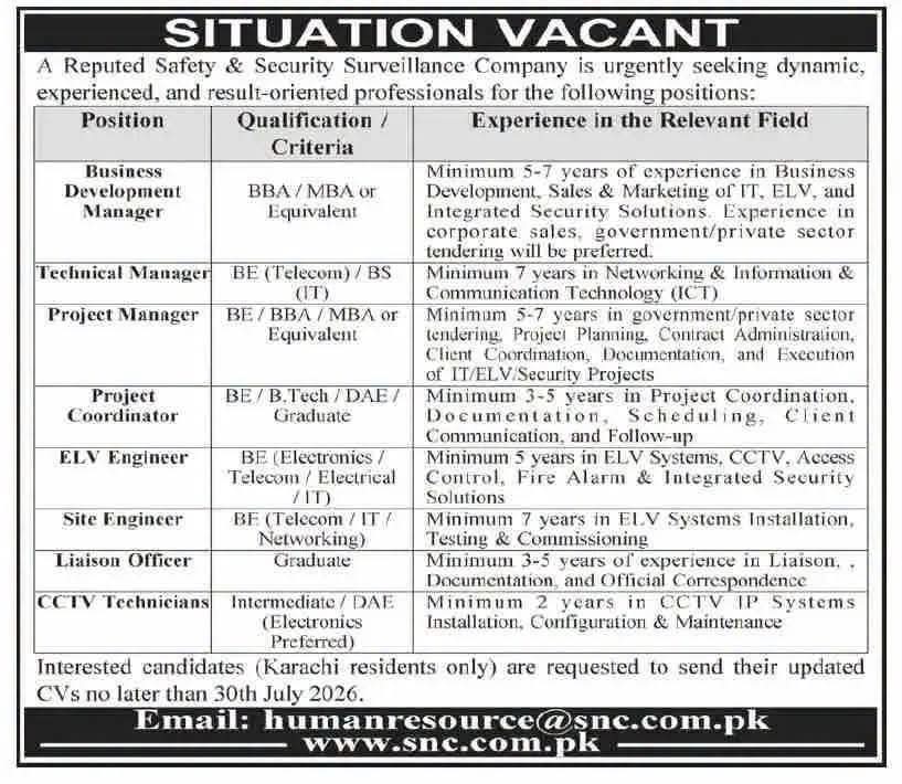 A Reputed Safety & Security Surveillance Company jobs advertisement 2026