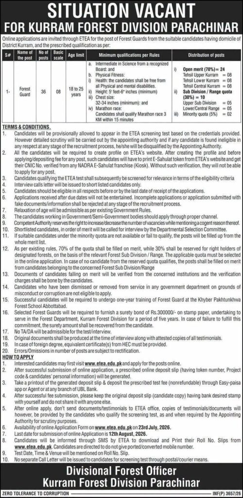Kurram Forest Division Parachinar jobs advertisement 2026
