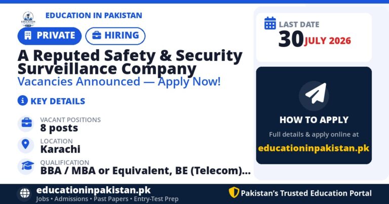 Safety Security Surveillance Company Jobs Karachi 2026