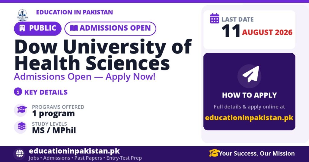 Dow University of Health Sciences admissions 2026 in Karachi