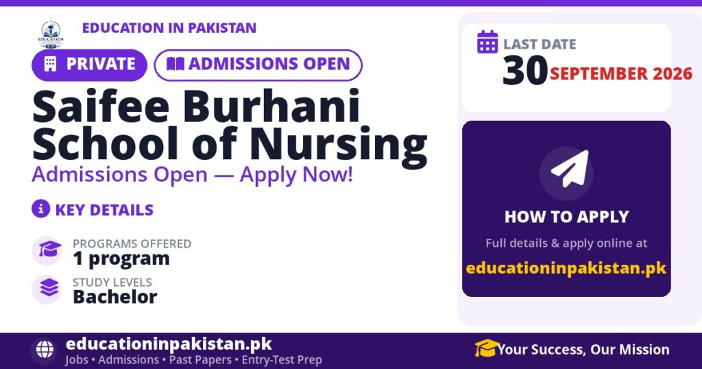 Saifee Burhani School of Nursing admissions 2026 in Karachi