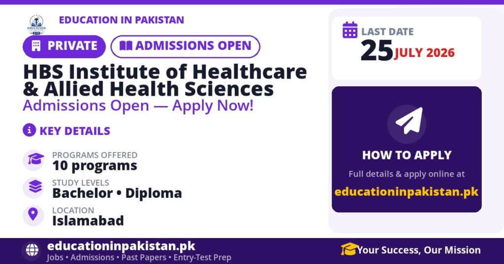 HBS Institute of Healthcare & Allied Health Sciences admissions 2026 in Islamabad