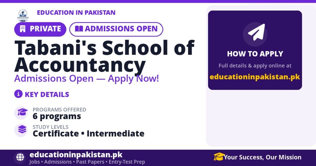 Tabani's School of Accountancy admissions 2026 in Karachi