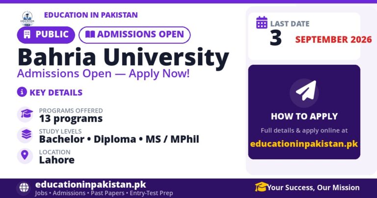 Bahria University Lahore Admissions Fall 2026