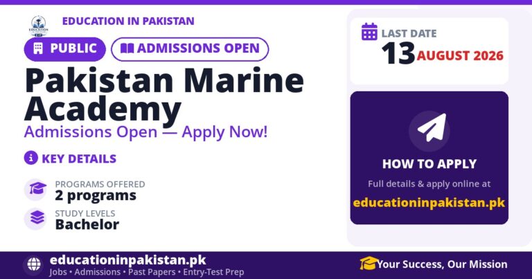 Pakistan Marine Academy Admissions 2026-2027