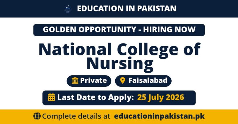 National College of Nursing Faisalabad Jobs 2026