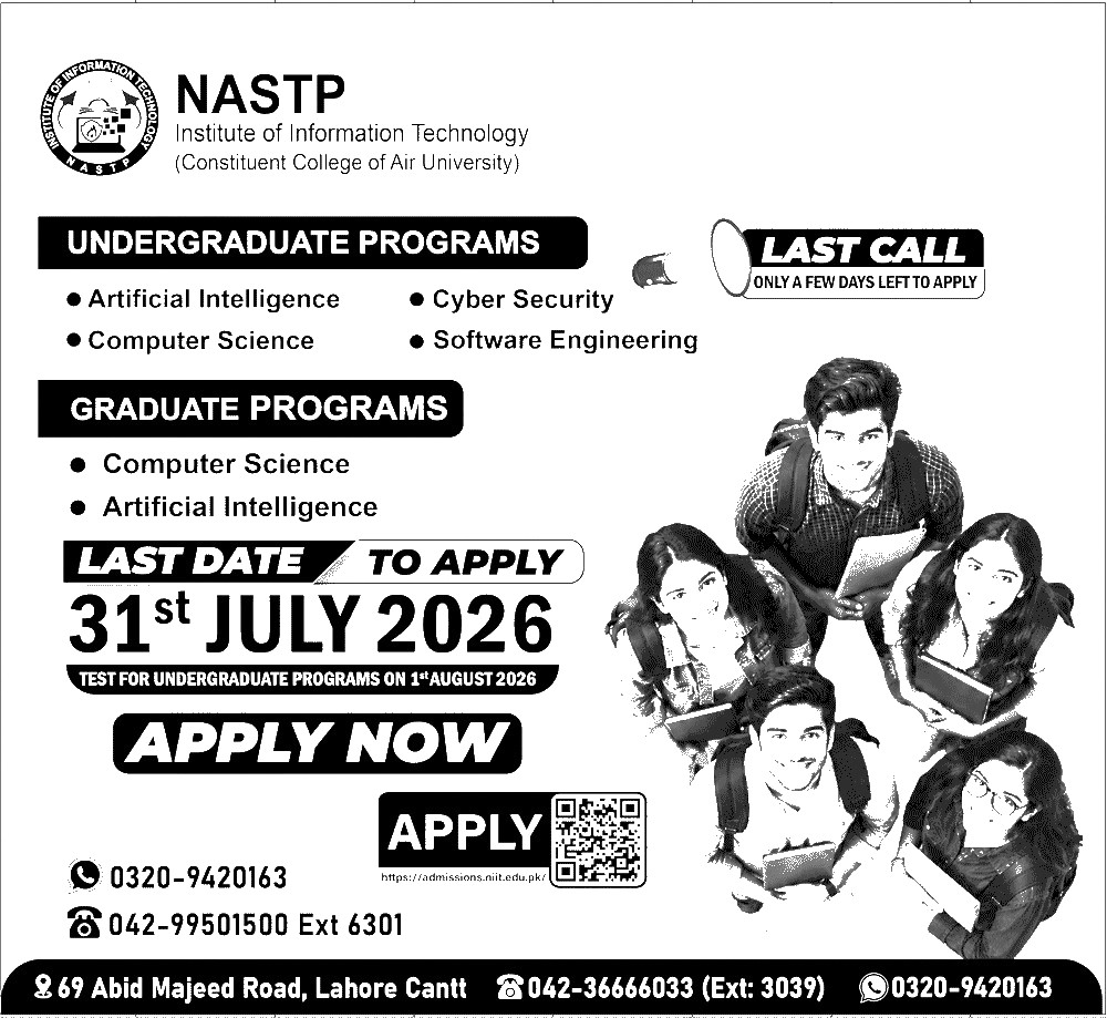NASTP Institute of Information Technology admissions advertisement 2026